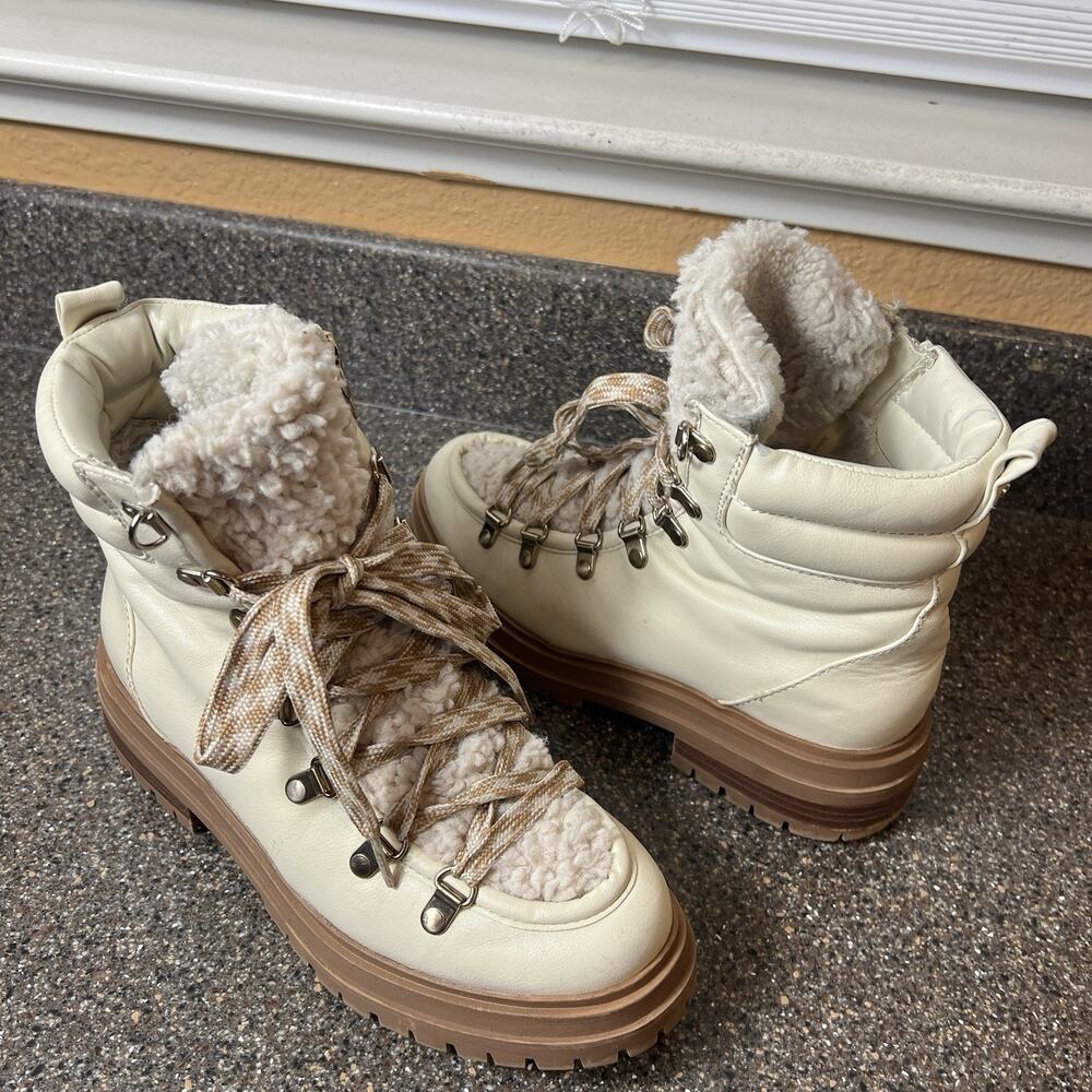 Circus Sam Edelman Combat Winter Boots Womens Sz 7M Cream Synthetic Lace Up Shoe